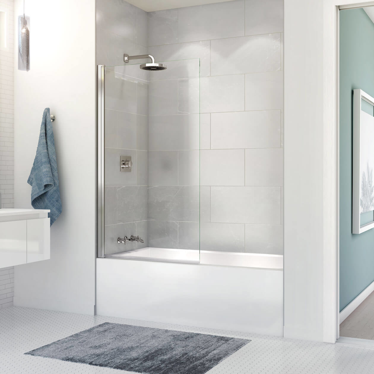 Maax Edge Square 34 x 58 in. 8 mm Tub Screen for Alcove Installation with Clear glass
