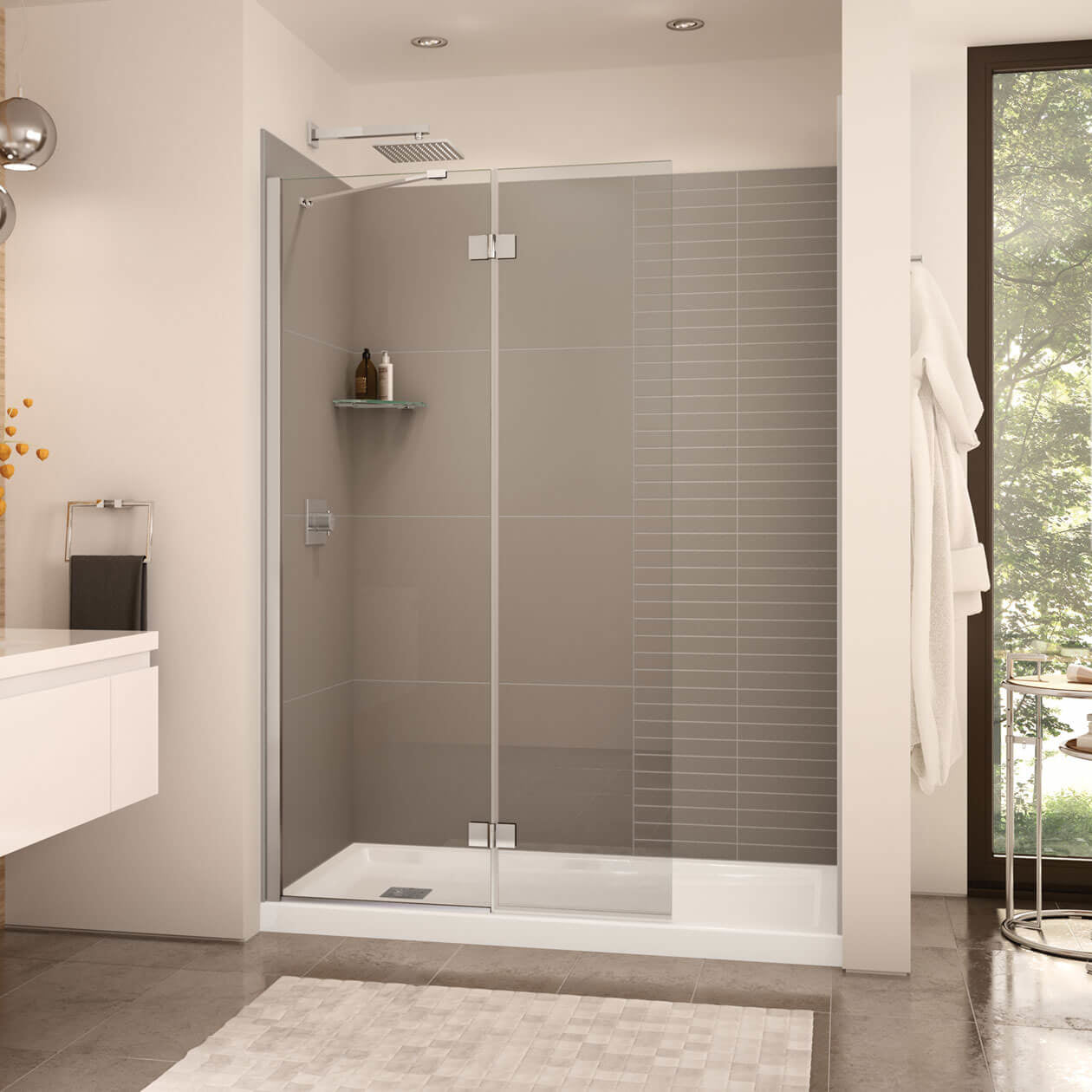 Maax Edge Duo 42 x 75 in. 8 mm Pivot Shower Screen for Alcove Installation with Clear glass