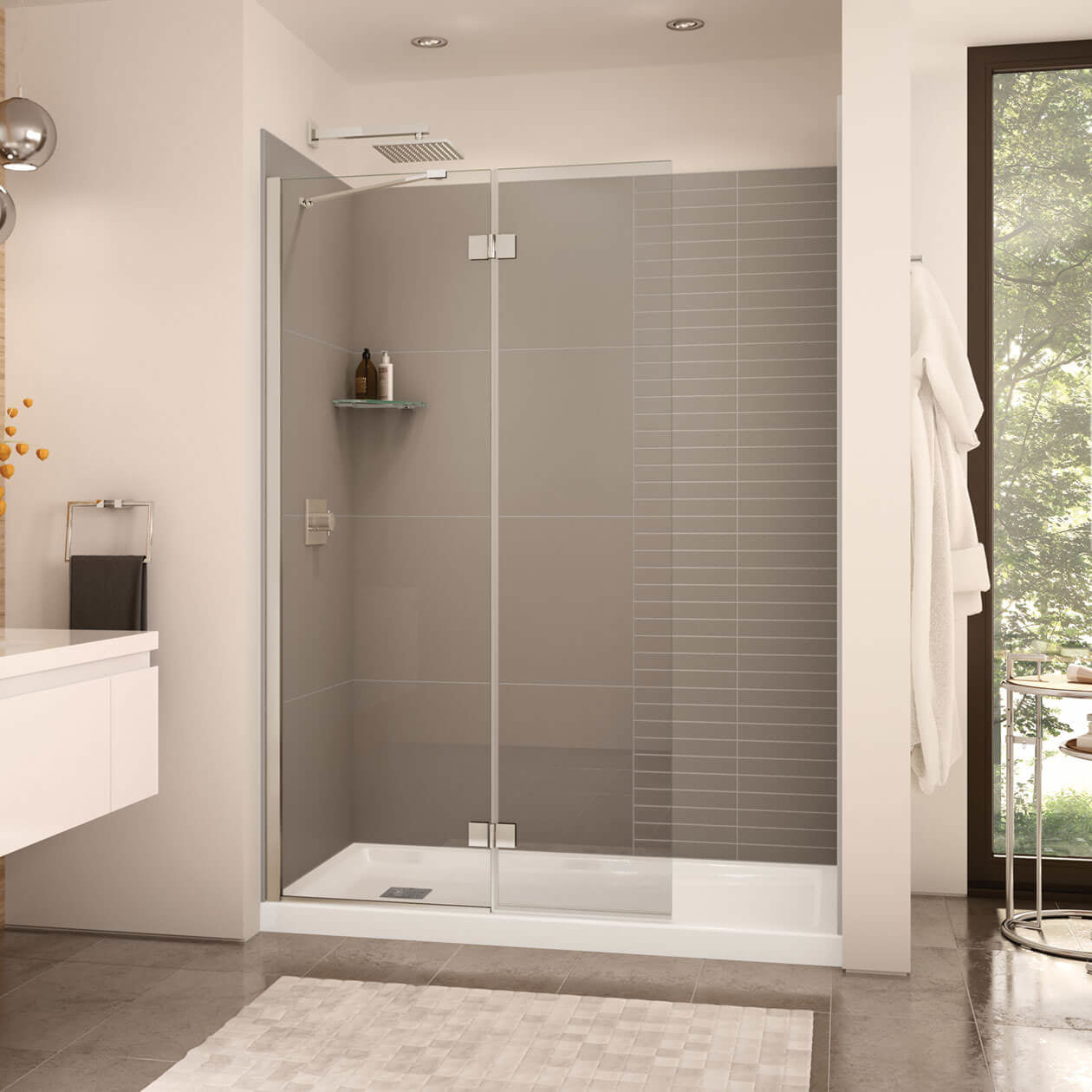 Maax Edge Duo 42 x 75 in. 8 mm Pivot Shower Screen for Alcove Installation with Clear glass