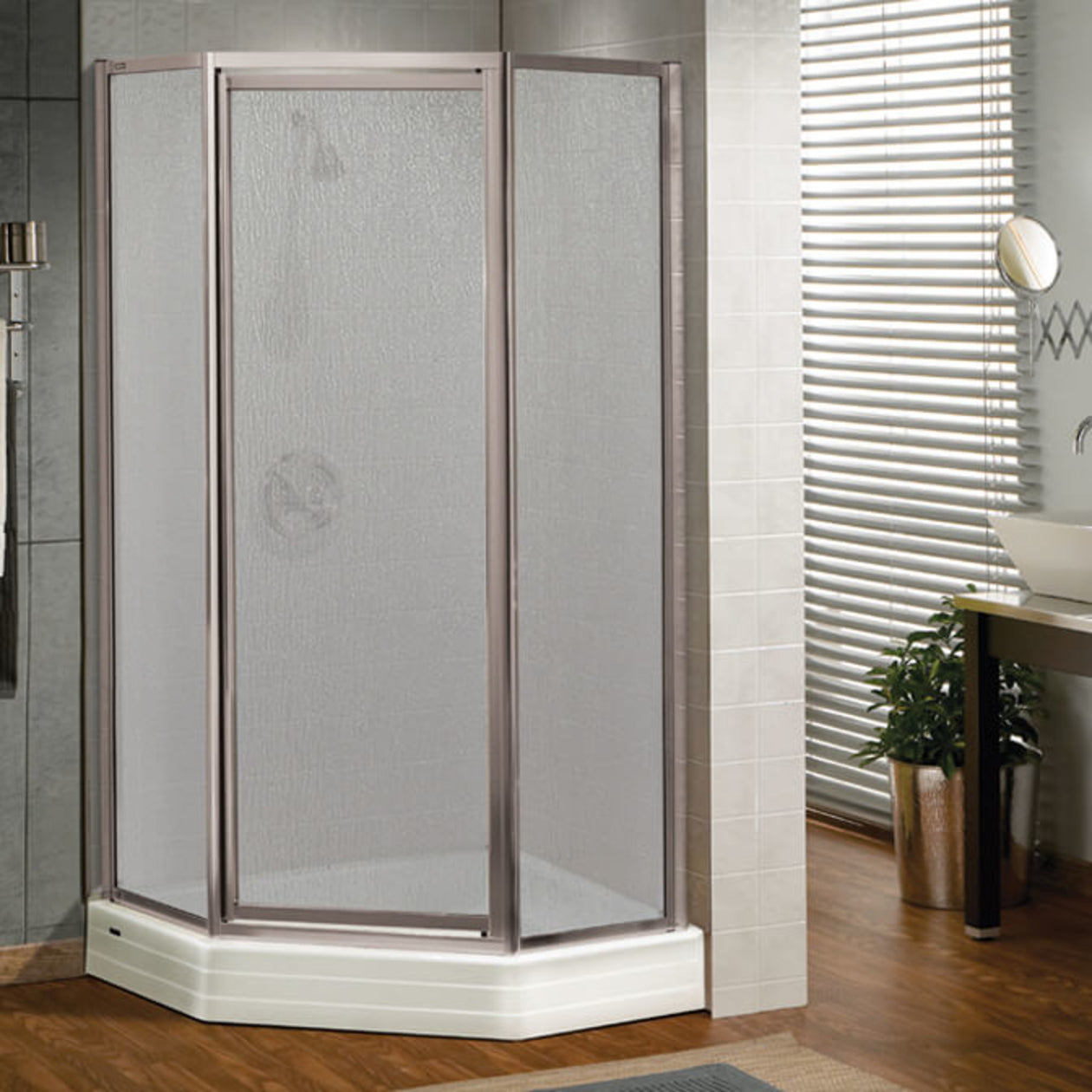 Maax Silhouette Neo-angle 38 x 38 x 70 in. Pivot Shower Door for Corner Installation with glass in Chrome