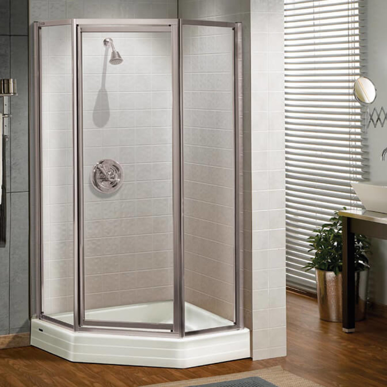 Maax Silhouette Neo-angle 36 x 36 x 70 in. Pivot Shower Door for Corner Installation with glass in Chrome