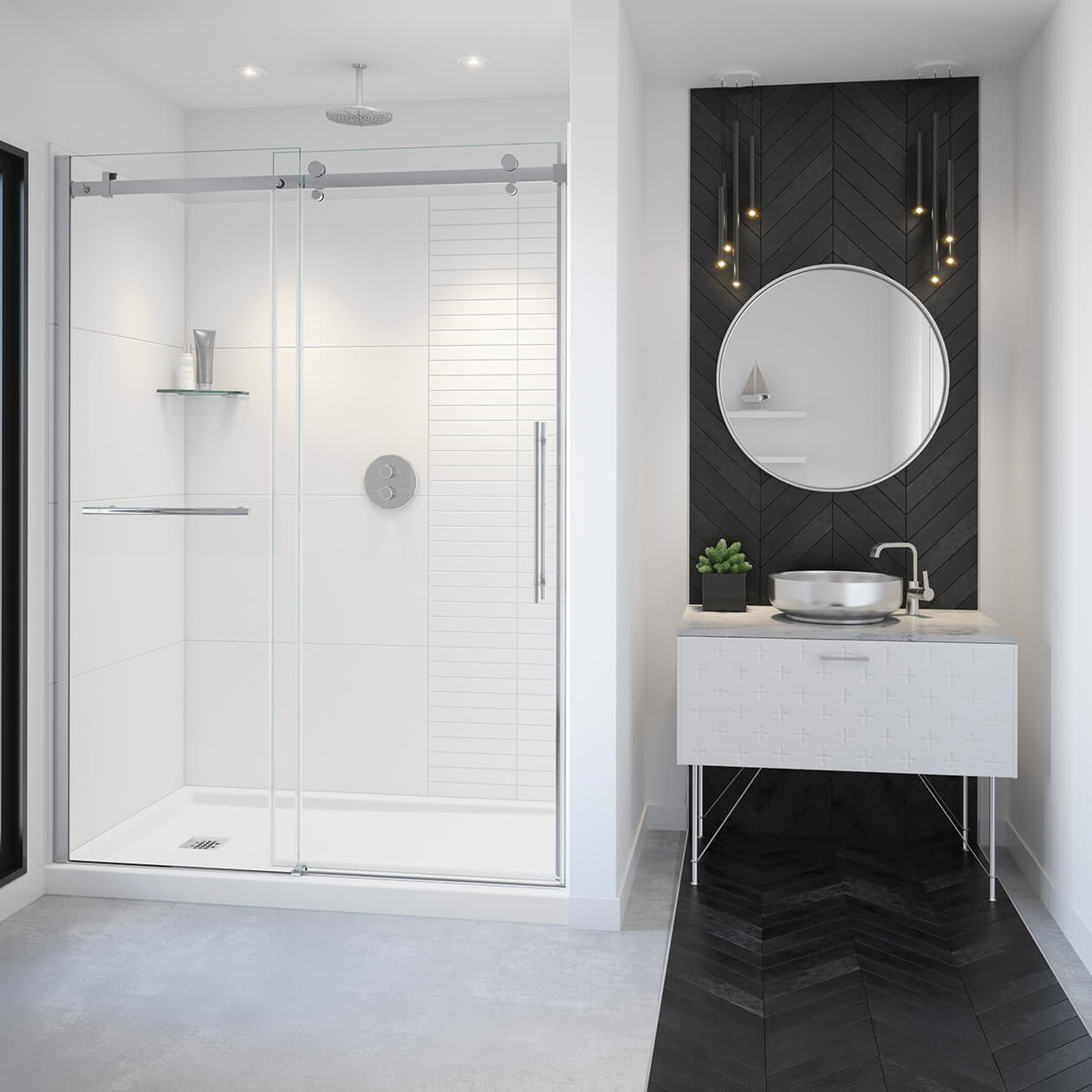 Maax Vela 56 ½-59 x 78 ¾ in. 8mm Sliding Shower Door with Towel Bar for Alcove Installation with Clear glass