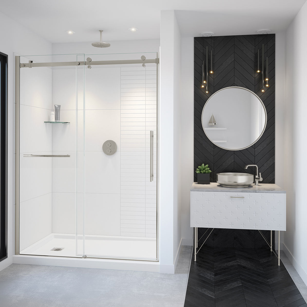 Maax Vela 56 ½-59 x 78 ¾ in. 8mm Sliding Shower Door with Towel Bar for Alcove Installation with Clear glass