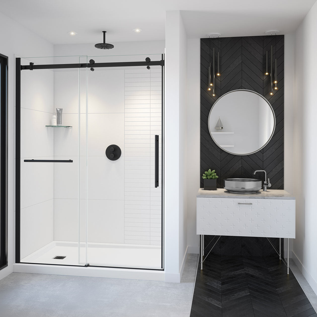 Maax Vela 56 ½-59 x 78 ¾ in. 8mm Sliding Shower Door with Towel Bar for Alcove Installation with Clear glass