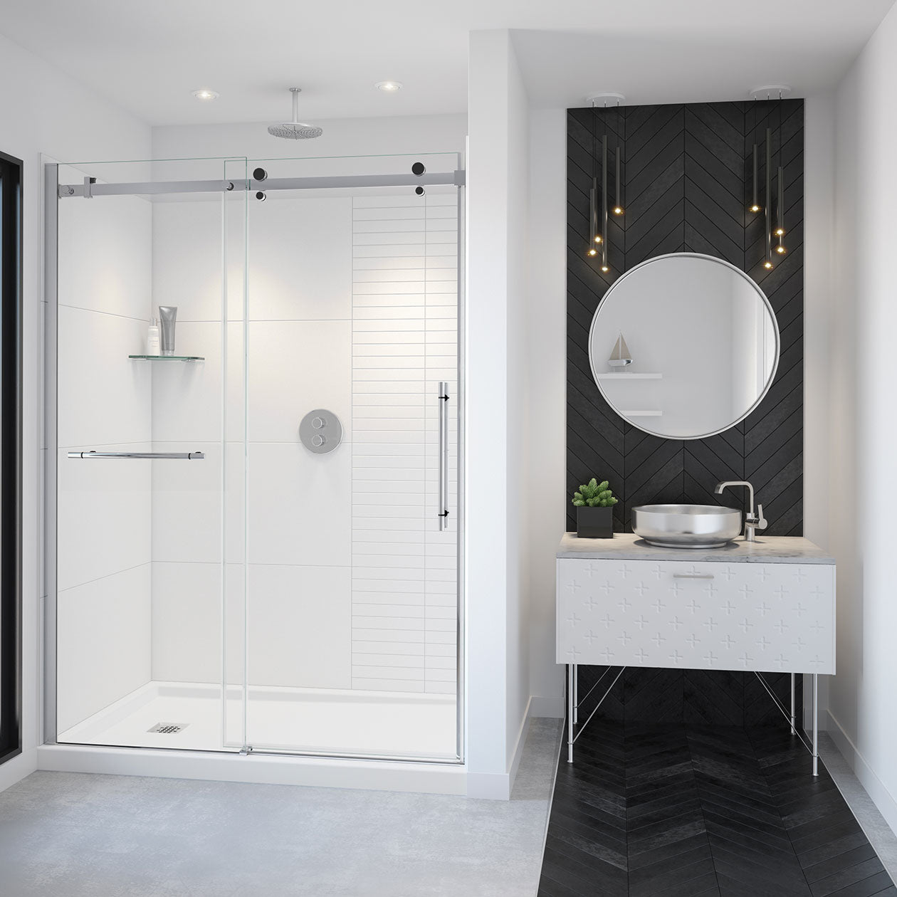Maax Vela 56 ½-59 x 78 ¾ in. 8mm Sliding Shower Door with Towel Bar for Alcove Installation with Clear glass
