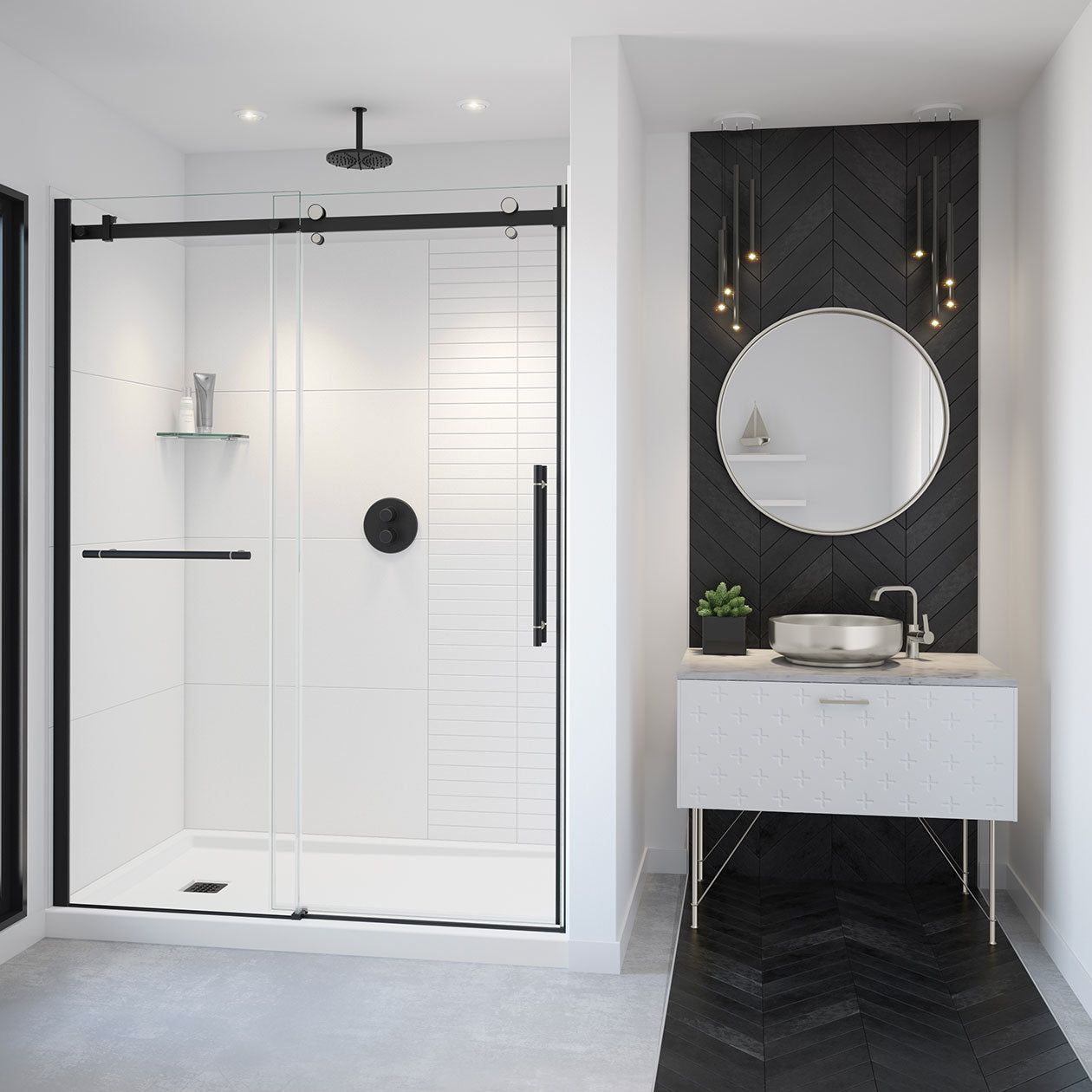 Maax Vela 56 ½-59 x 78 ¾ in. 8mm Sliding Shower Door with Towel Bar for Alcove Installation with Clear glass