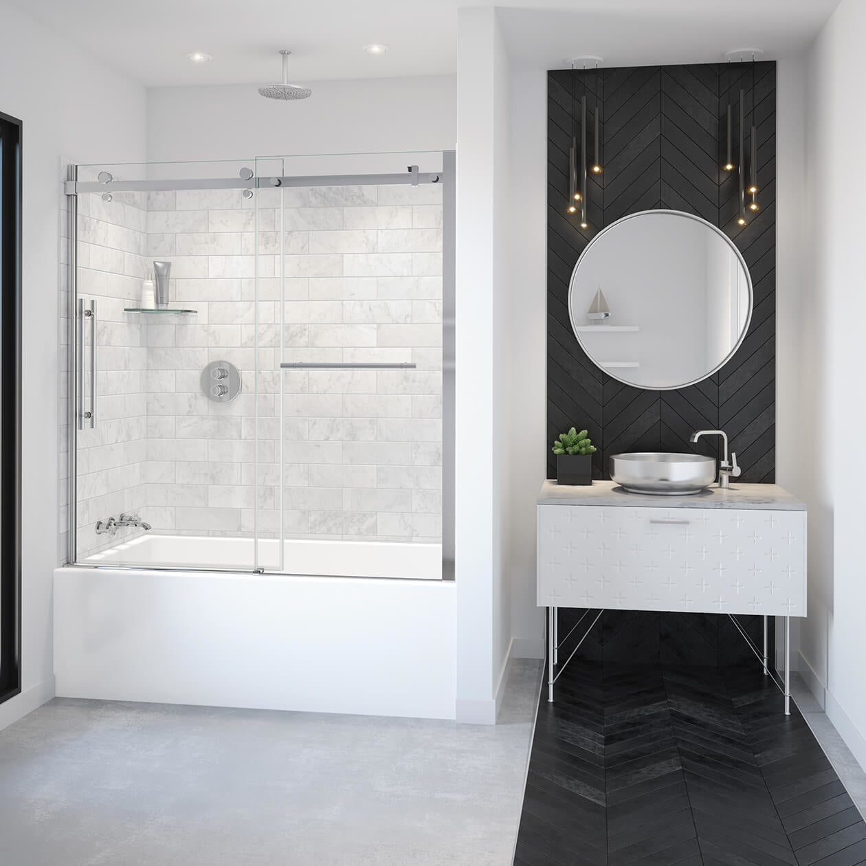 Maax Vela 56 ½-59 x 59 in. 8 mm Sliding Tub Door with Towel Bar for Alcove Installation with Clear glass