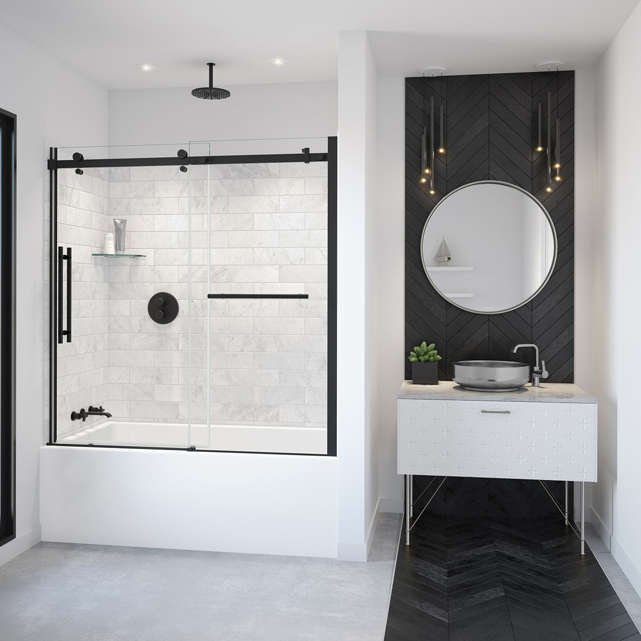 Maax Vela 56 ½-59 x 59 in. 8 mm Sliding Tub Door with Towel Bar for Alcove Installation with Clear glass