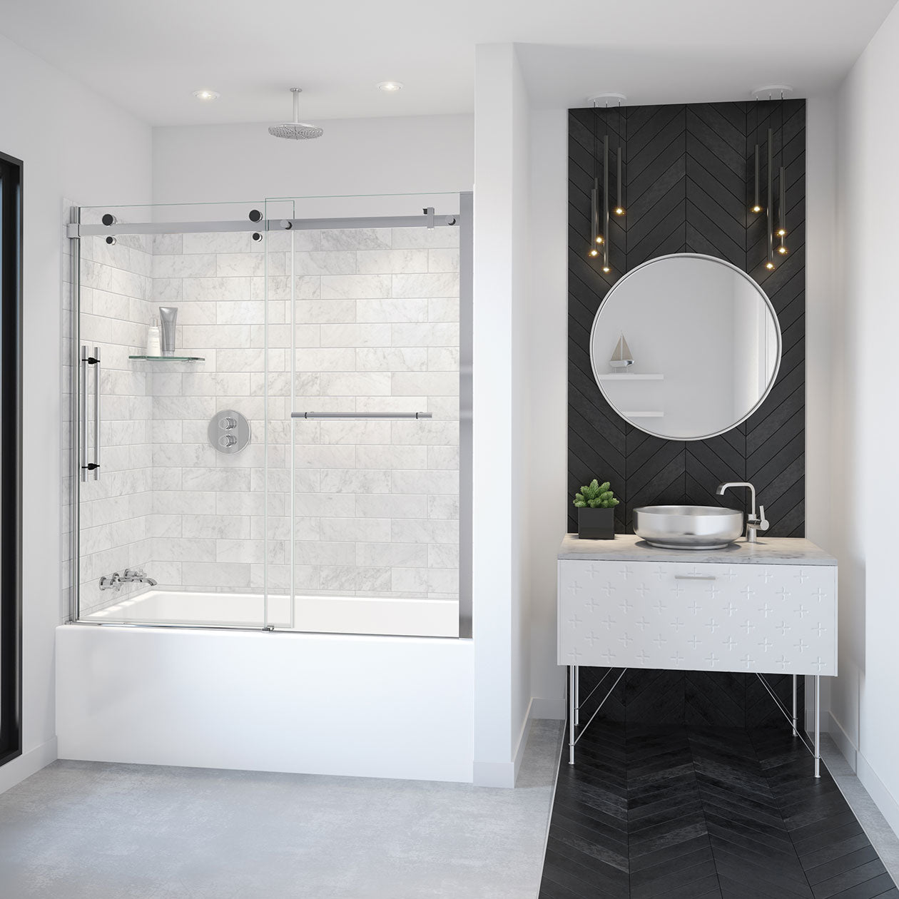 Maax Vela 56 ½-59 x 59 in. 8 mm Sliding Tub Door with Towel Bar for Alcove Installation with Clear glass