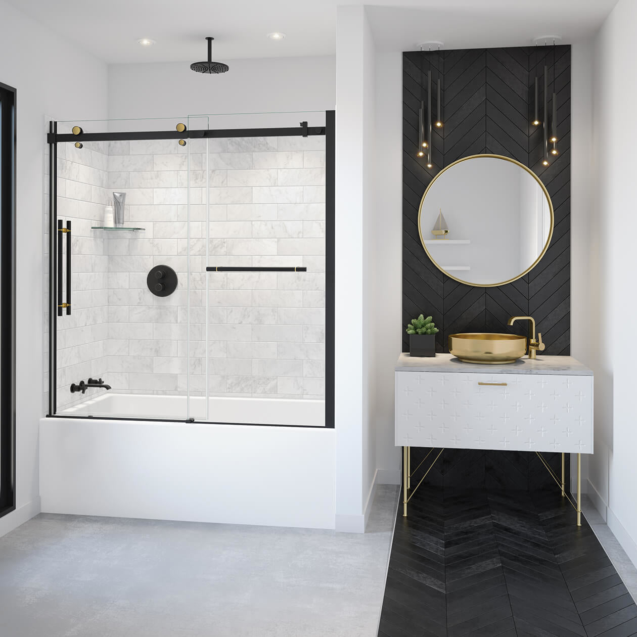 Maax Vela 56 ½-59 x 59 in. 8 mm Sliding Tub Door with Towel Bar for Alcove Installation with Clear glass