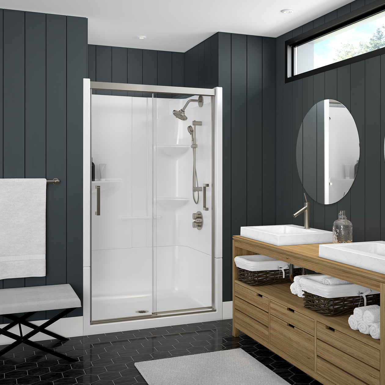Maax Incognito 74 39-42 x 74 in. 8mm Bypass Shower Door for Alcove Installation with Clear glass
