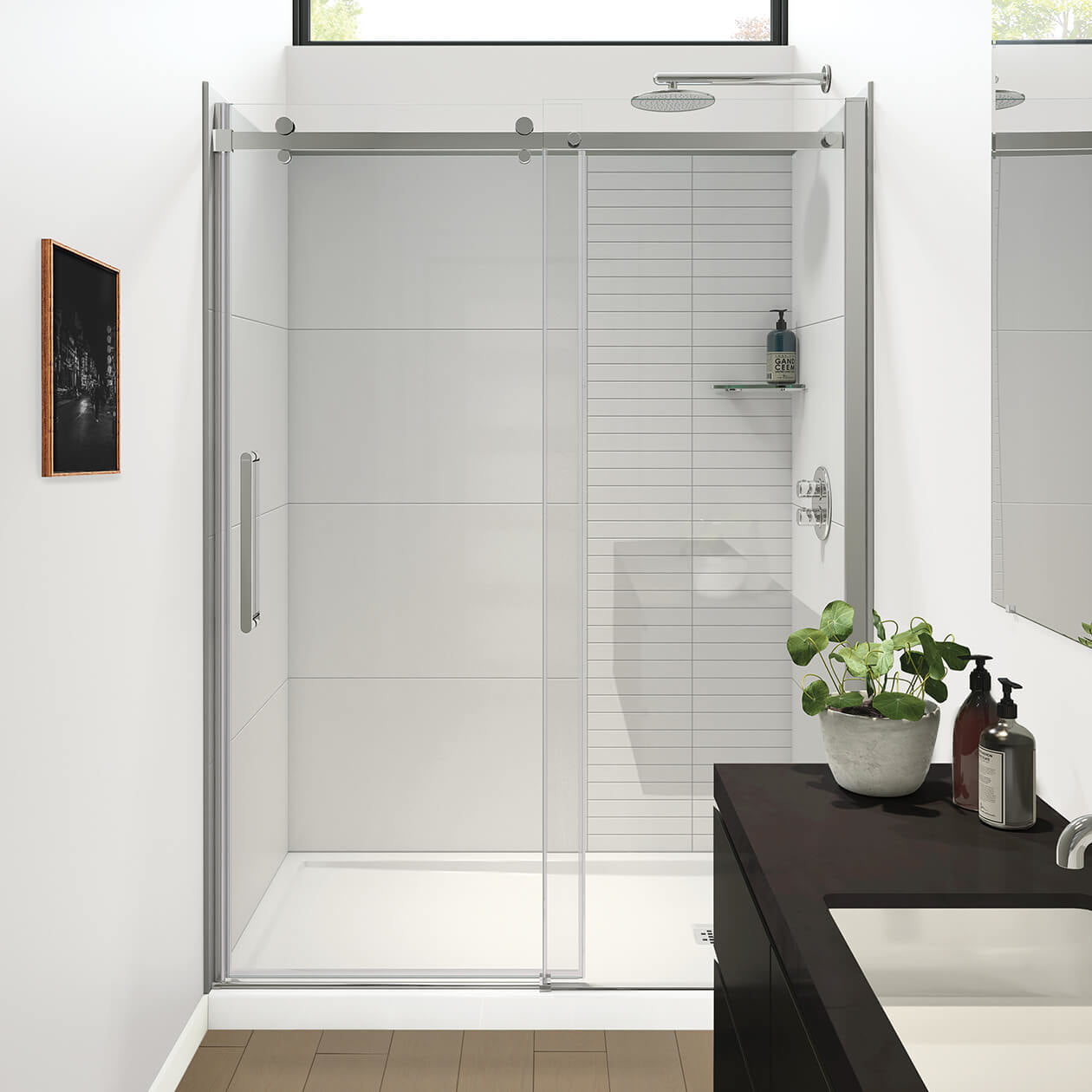 Maax Halo Pro GS 56 ½-59 x 78 ¾ in. 8mm Sliding Shower Door for Alcove Installation with GlassShield® glass