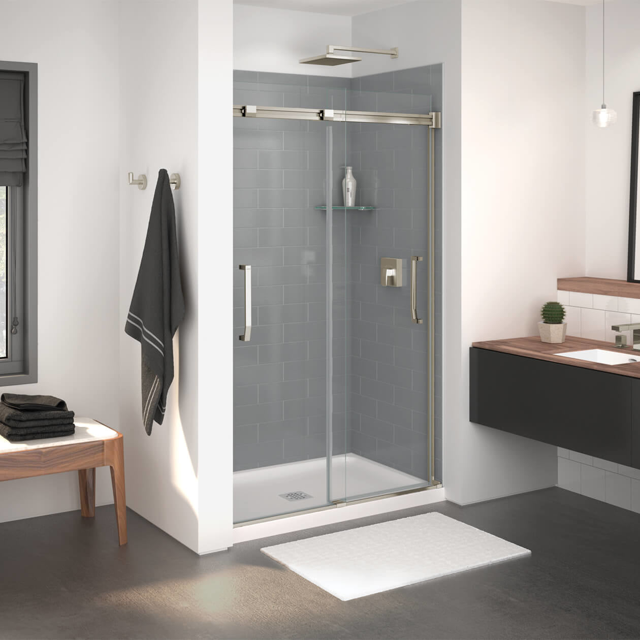 Maax Inverto 43-47 x 70 ½-74 in. 8mm Bypass Shower Door for Alcove Installation with Clear glass