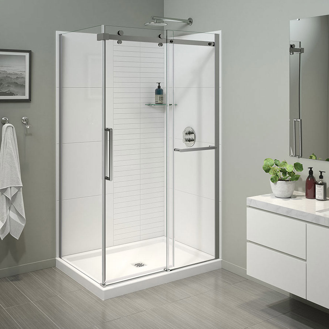 Maax Halo Pro 44 ½-47 x 78 ¾ in. 8 mm Sliding Shower Door with Towel Bar for Alcove Installation with Clear glass in Matte Black