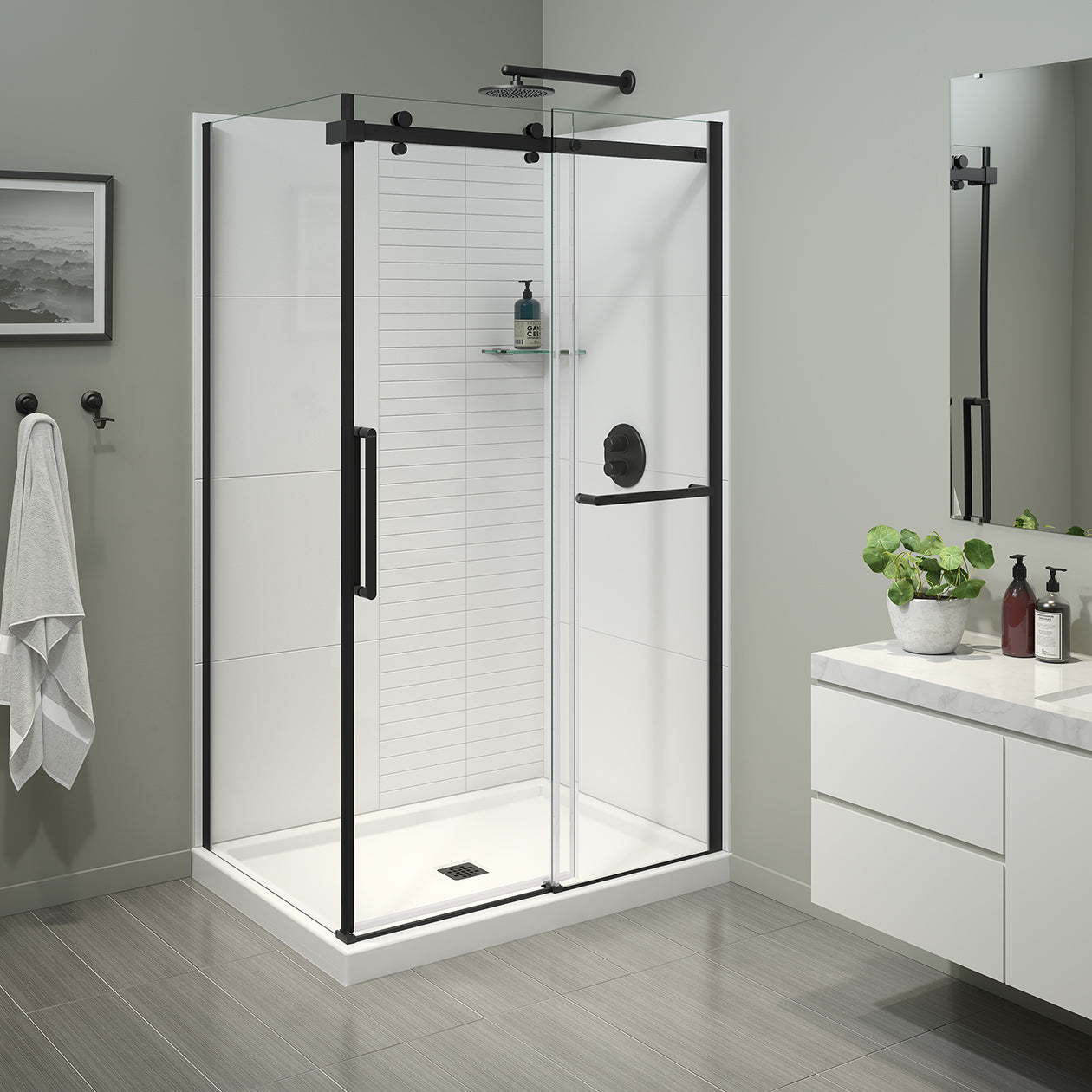 Maax Halo Pro 44 ½-47 x 78 ¾ in. 8 mm Sliding Shower Door with Towel Bar for Alcove Installation with Clear glass in Matte Black