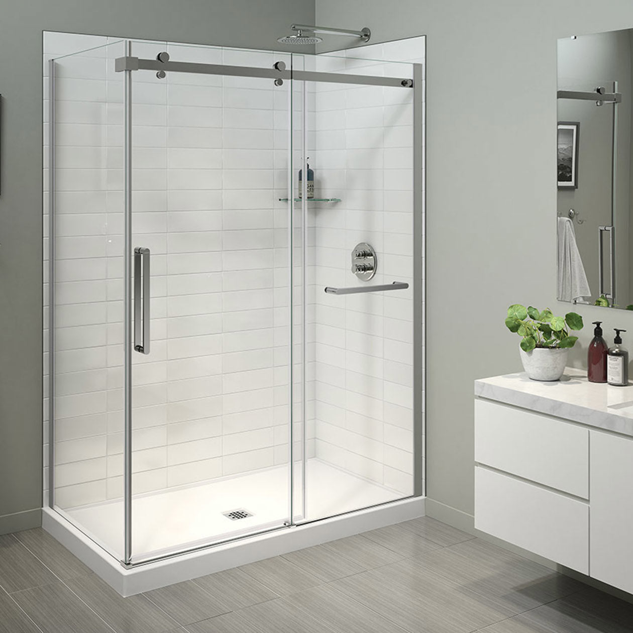 Maax Halo Pro 56 ½-59 x 78 ¾ in. 8 mm Sliding Shower Door with Towel Bar for Alcove Installation with Clear glass