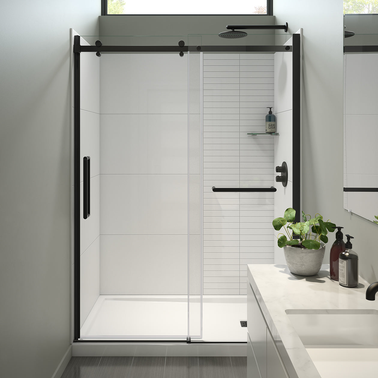 Maax Halo Pro 56 ½-59 x 78 ¾ in. 8 mm Sliding Shower Door with Towel Bar for Alcove Installation with Clear glass