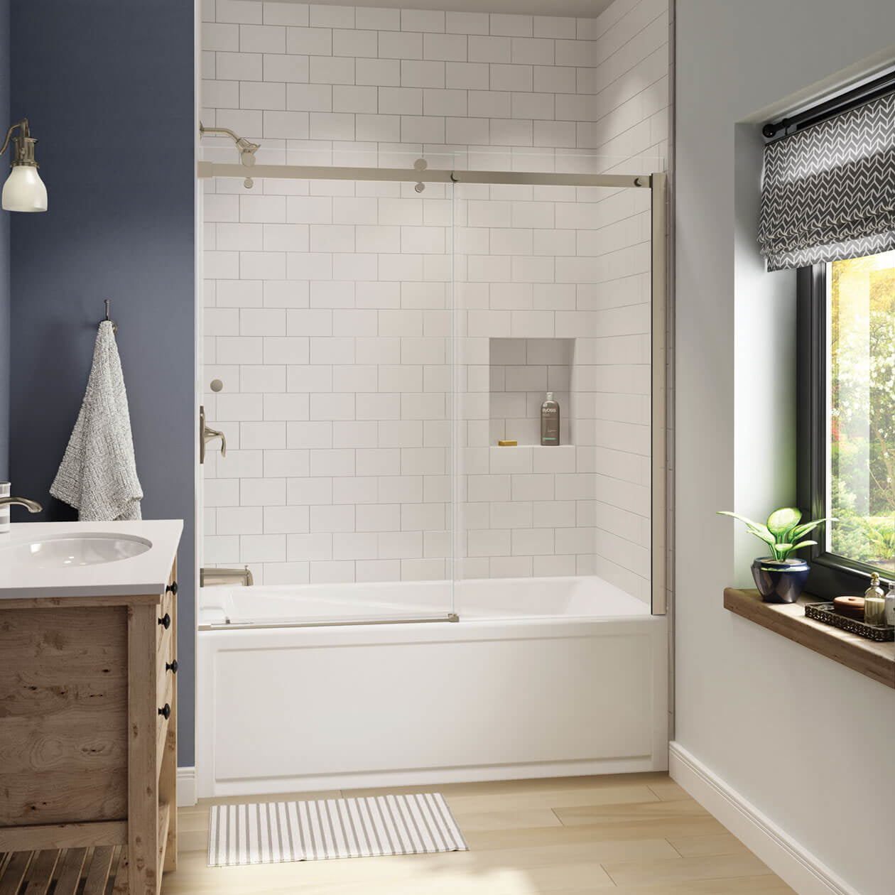Maax Luminescence 56 ½-59 x 55 ½-57 ½ in. 6mm Sliding Tub Door for Alcove Installation with Clear glass