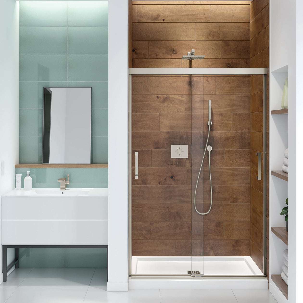 Maax Incognito 70 44-47 x 70 1/2 in. 8mm Bypass Shower Door for Alcove Installation with Clear glass