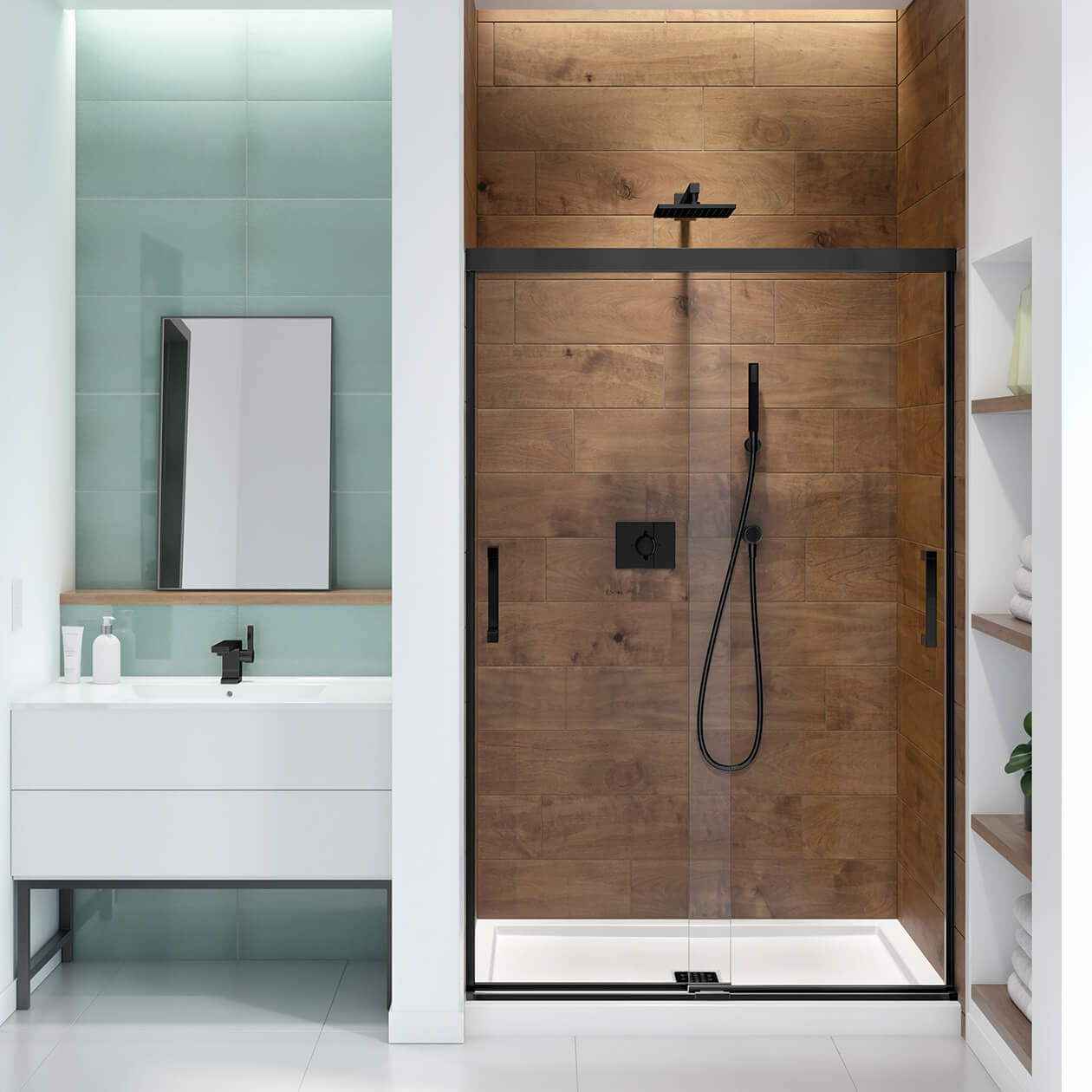 Maax Incognito 70 44-47 x 70 1/2 in. 8mm Bypass Shower Door for Alcove Installation with Clear glass