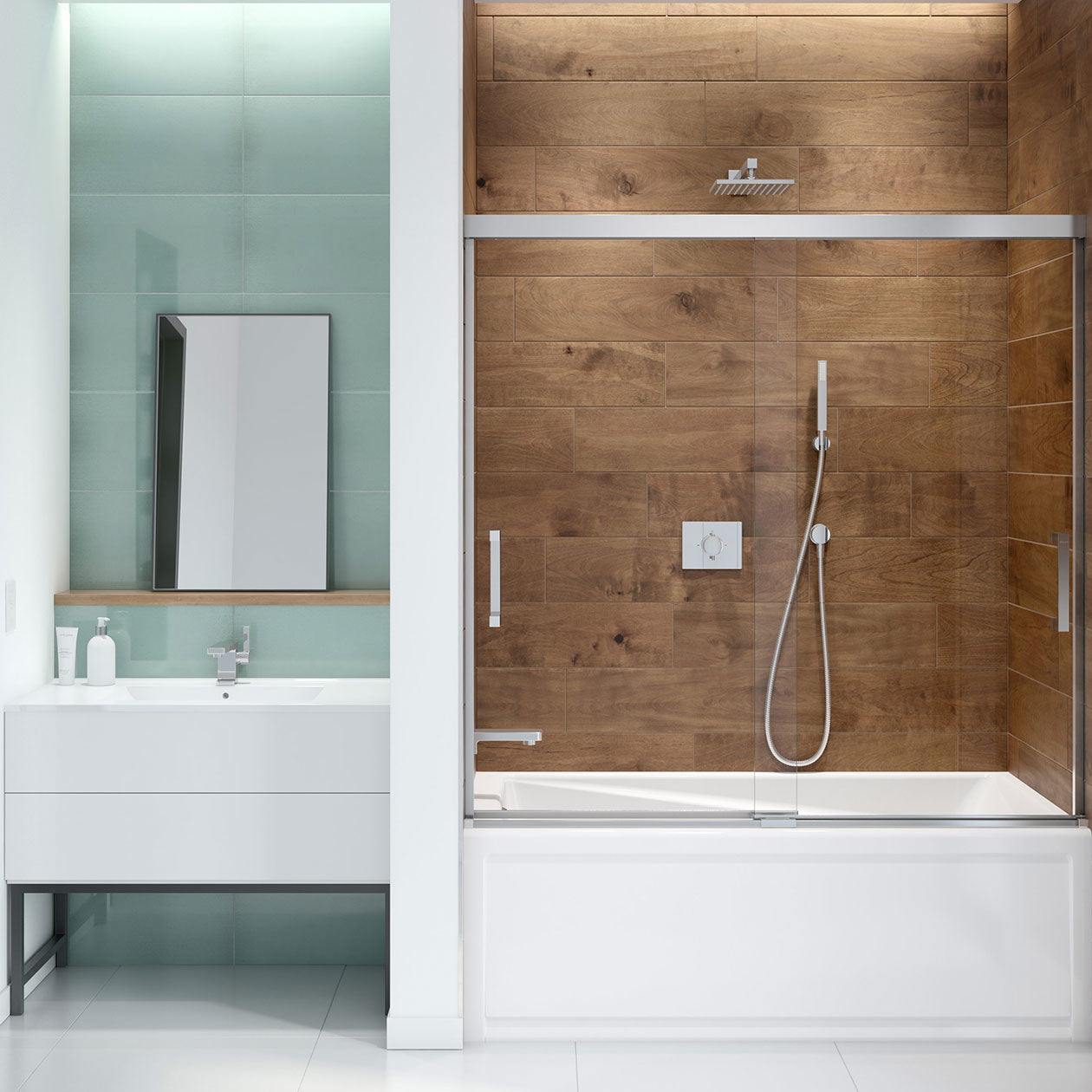 Maax Incognito 57 56-59 x 56 3/4 in. 8mm Bypass Tub Door for Alcove Installation with Clear glass