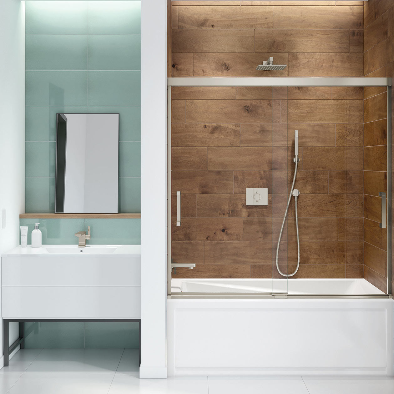 Maax Incognito 57 56-59 x 56 3/4 in. 8mm Bypass Tub Door for Alcove Installation with Clear glass