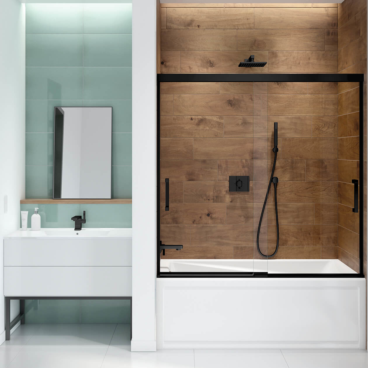 Maax Incognito 57 56-59 x 56 3/4 in. 8mm Bypass Tub Door for Alcove Installation with Clear glass