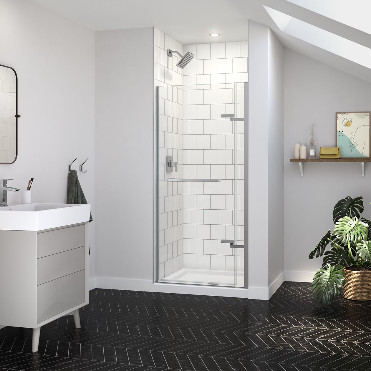 Maax Reveal Sleek 71 32 1/2-35 1/2 x 71 1/2 in. 8mm Pivot Shower Door for Alcove Installation with Clear glass