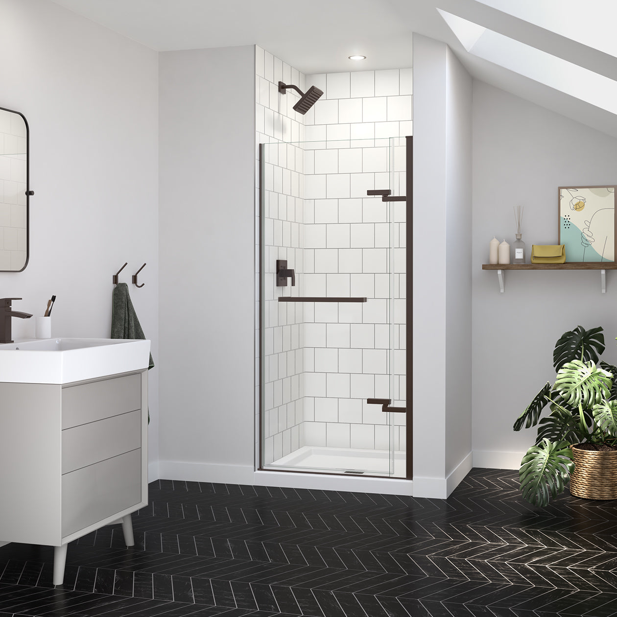 Maax Reveal Sleek 71 32 1/2-35 1/2 x 71 1/2 in. 8mm Pivot Shower Door for Alcove Installation with Clear glass