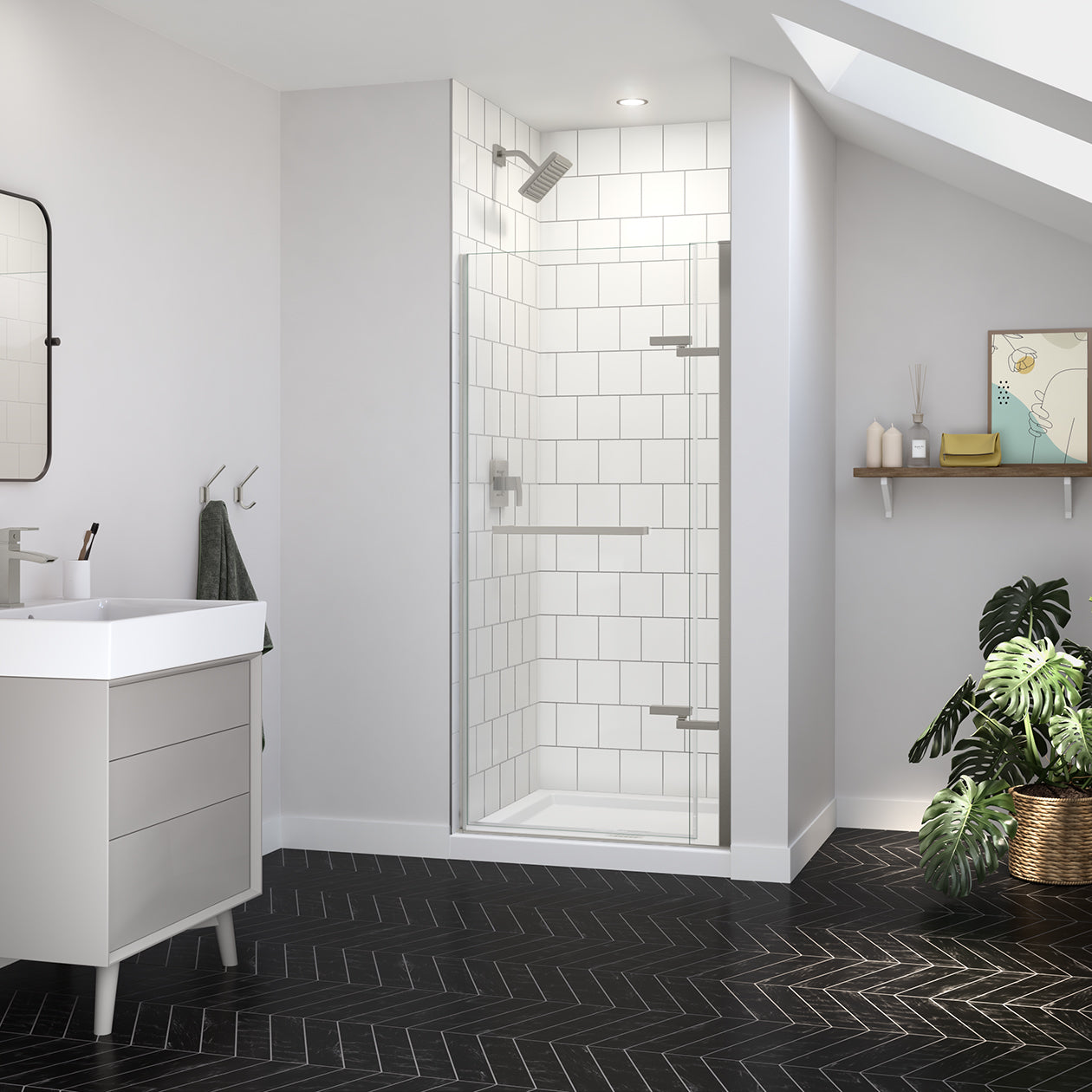 Maax Reveal Sleek 71 32 1/2-35 1/2 x 71 1/2 in. 8mm Pivot Shower Door for Alcove Installation with Clear glass