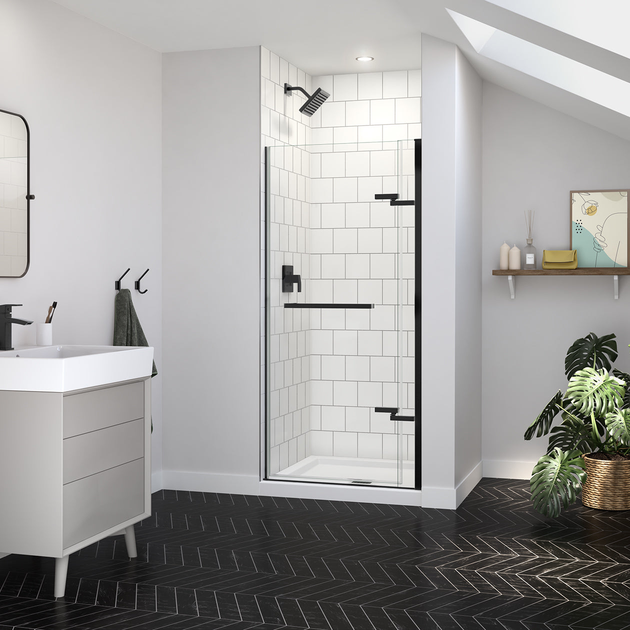 Maax Reveal Sleek 71 32 1/2-35 1/2 x 71 1/2 in. 8mm Pivot Shower Door for Alcove Installation with Clear glass