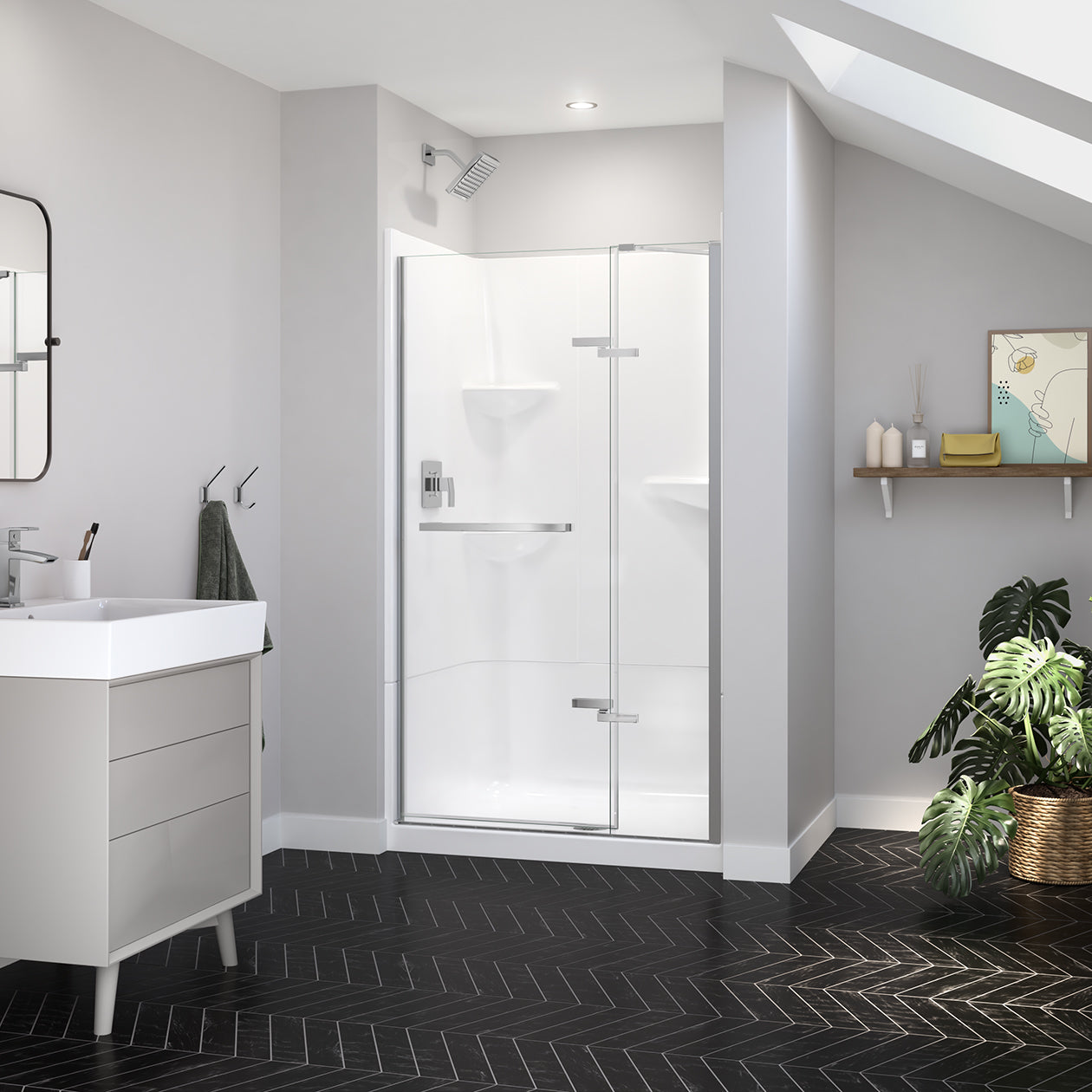 Maax Reveal Sleek 71 41 1/2-44 1/2 x 71 1/2 in. 8 mm Pivot Shower Door for Alcove Installation with Clear glass
