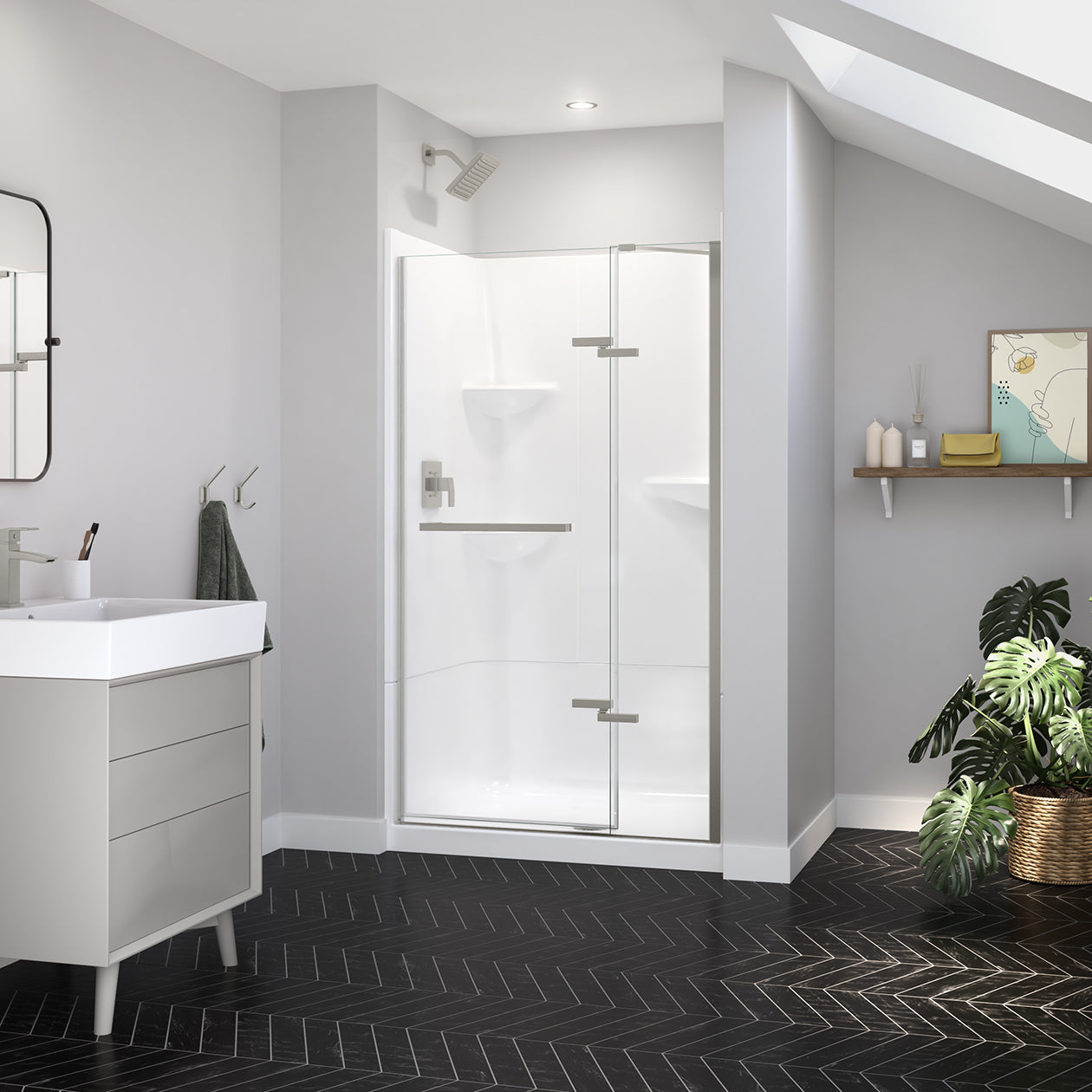 Maax Reveal Sleek 71 41 1/2-44 1/2 x 71 1/2 in. 8 mm Pivot Shower Door for Alcove Installation with Clear glass