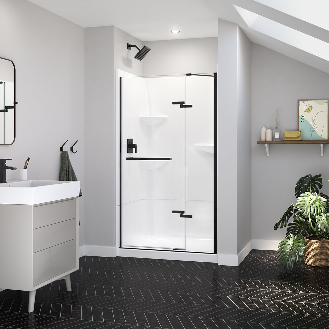 Maax Reveal Sleek 71 41 1/2-44 1/2 x 71 1/2 in. 8 mm Pivot Shower Door for Alcove Installation with Clear glass