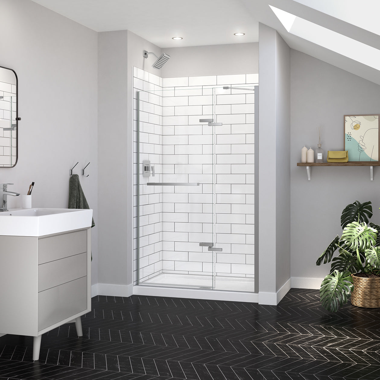 Maax Reveal Sleek 71 44-47 x 71 1/2 in. 8mm Pivot Shower Door for Alcove Installation with Clear glass