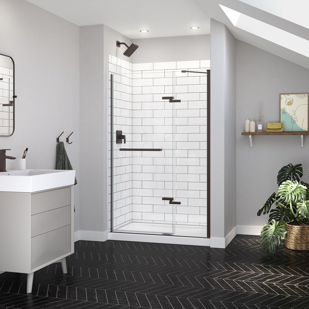 Maax Reveal Sleek 71 44-47 x 71 1/2 in. 8mm Pivot Shower Door for Alcove Installation with Clear glass