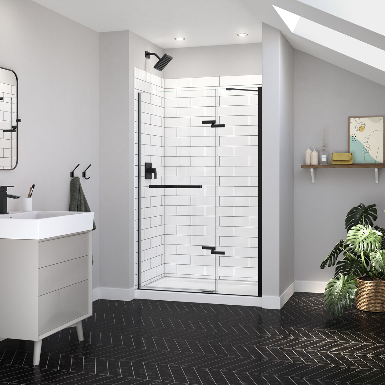 Maax Reveal Sleek 71 44-47 x 71 1/2 in. 8mm Pivot Shower Door for Alcove Installation with Clear glass