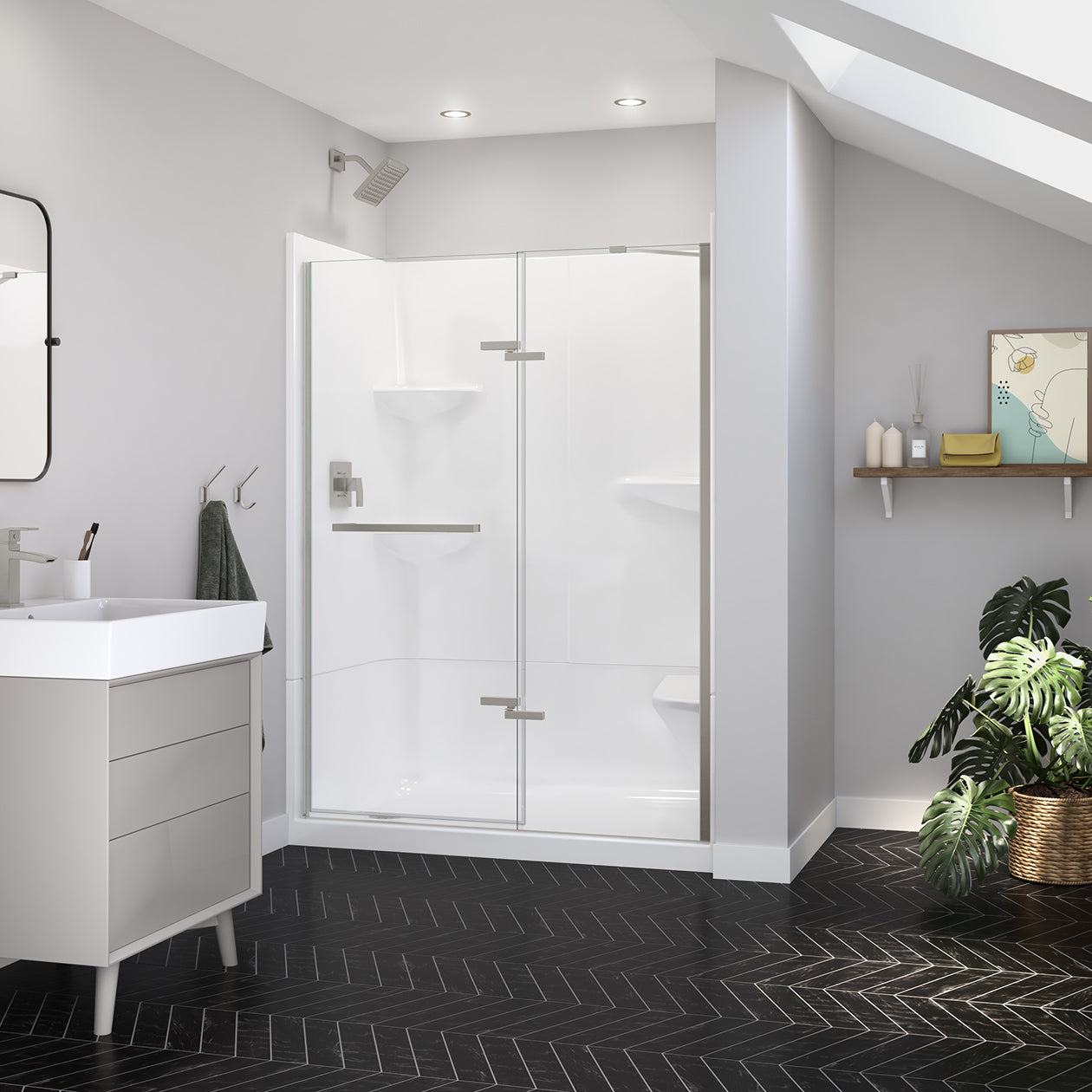 Maax Reveal Sleek 71 51 1/2-54 1/2 x 71 1/2 in. 8 mm Pivot Shower Door for Alcove Installation with Clear glass