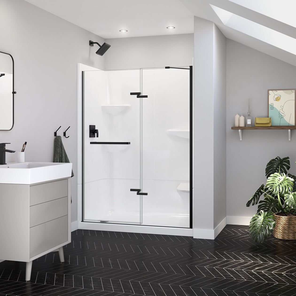 Maax Reveal Sleek 71 51 1/2-54 1/2 x 71 1/2 in. 8 mm Pivot Shower Door for Alcove Installation with Clear glass
