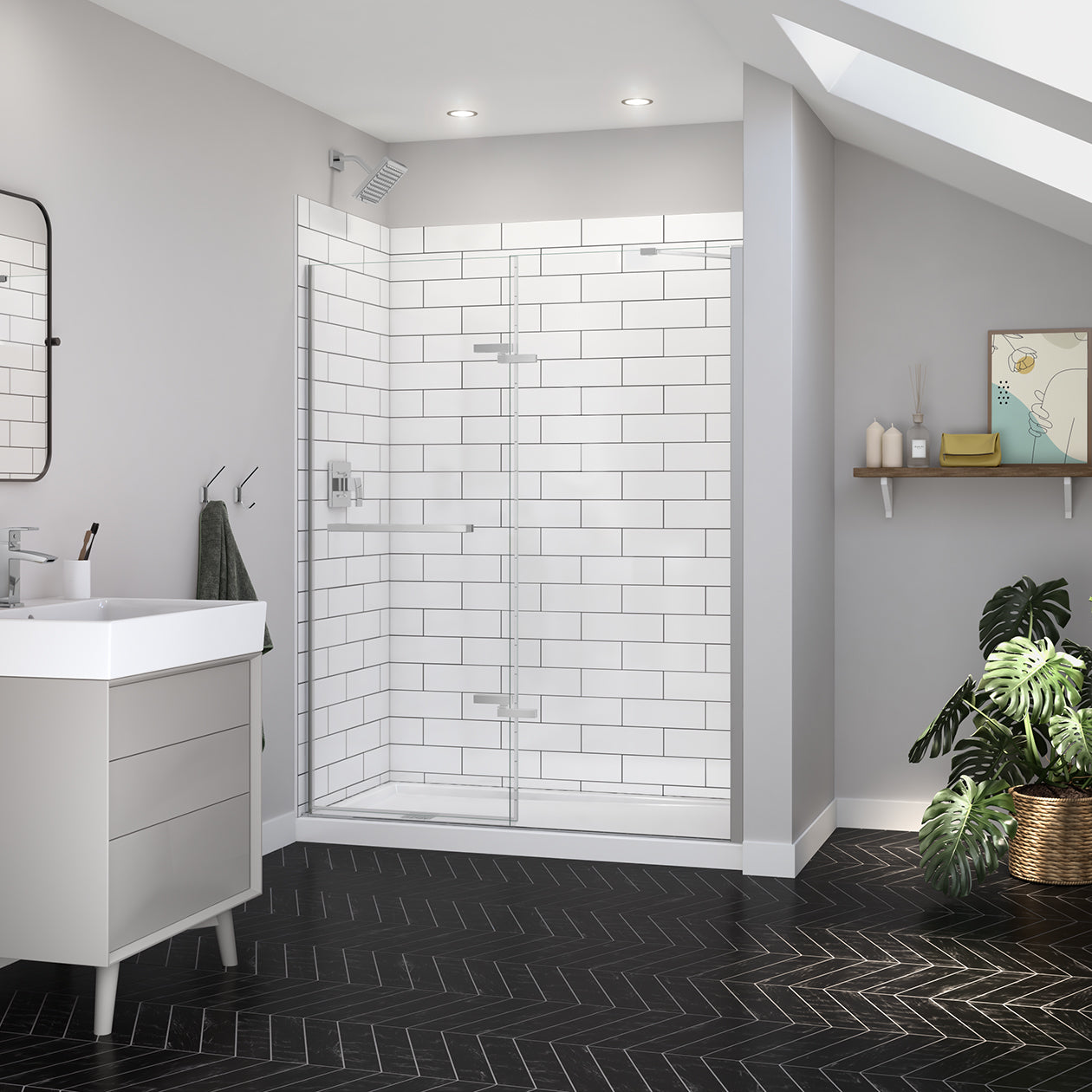 Maax Reveal Sleek 71 56-59 x 71 1/2 in. 8mm Pivot Shower Door for Alcove Installation with Clear glass