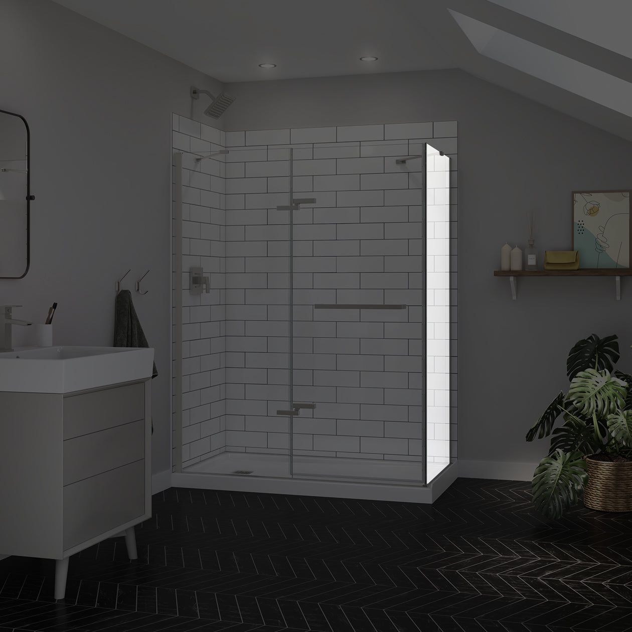 Maax Reveal Sleek 71 Return Panel for 32 in. Base with Clear glass
