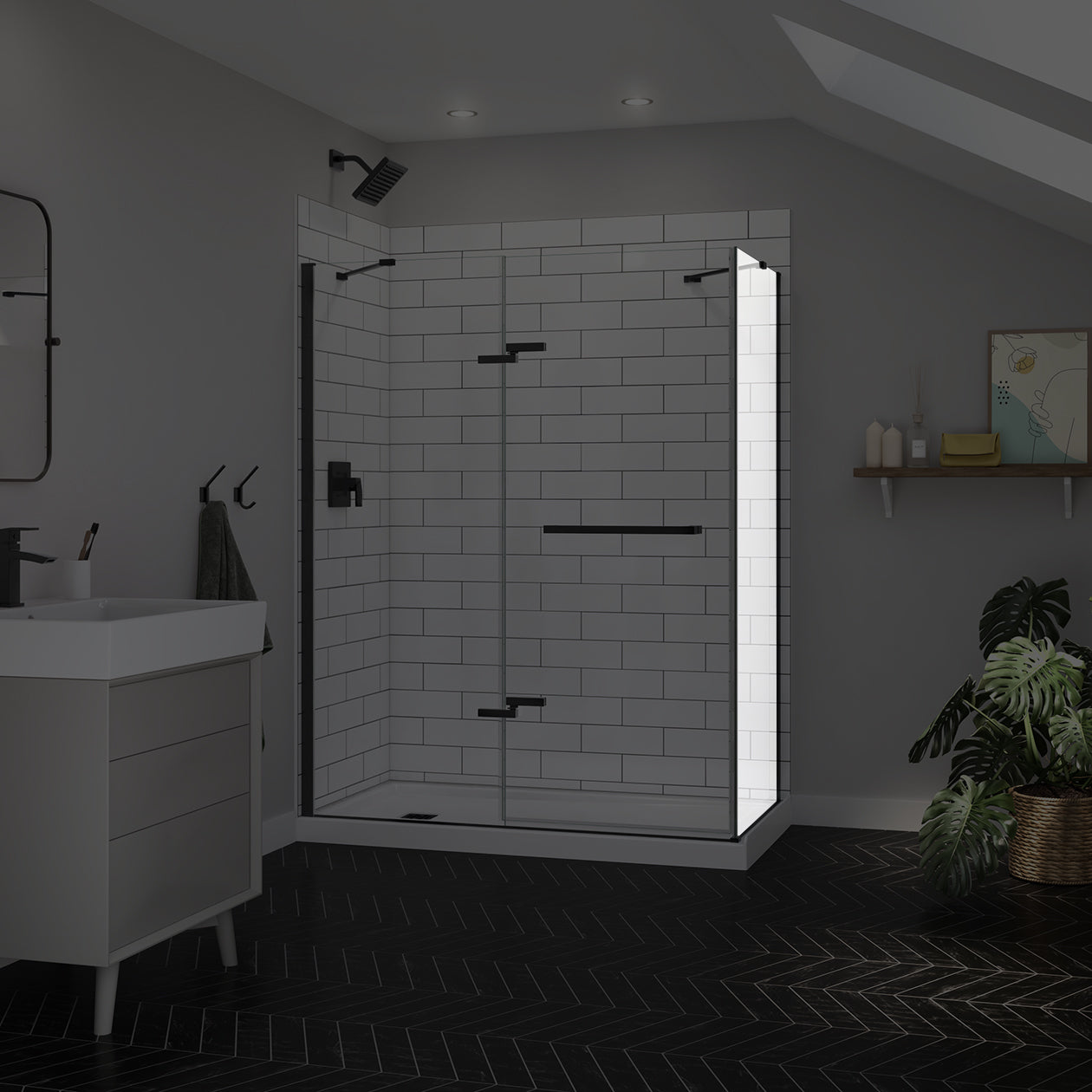 Maax Reveal Sleek 71 Return Panel for 32 in. Base with Clear glass