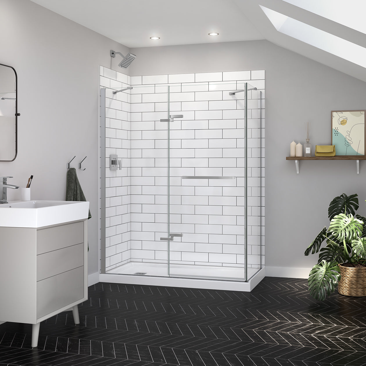 Maax Reveal Sleek 71 Return Panel for 36 in. Base with Clear glass