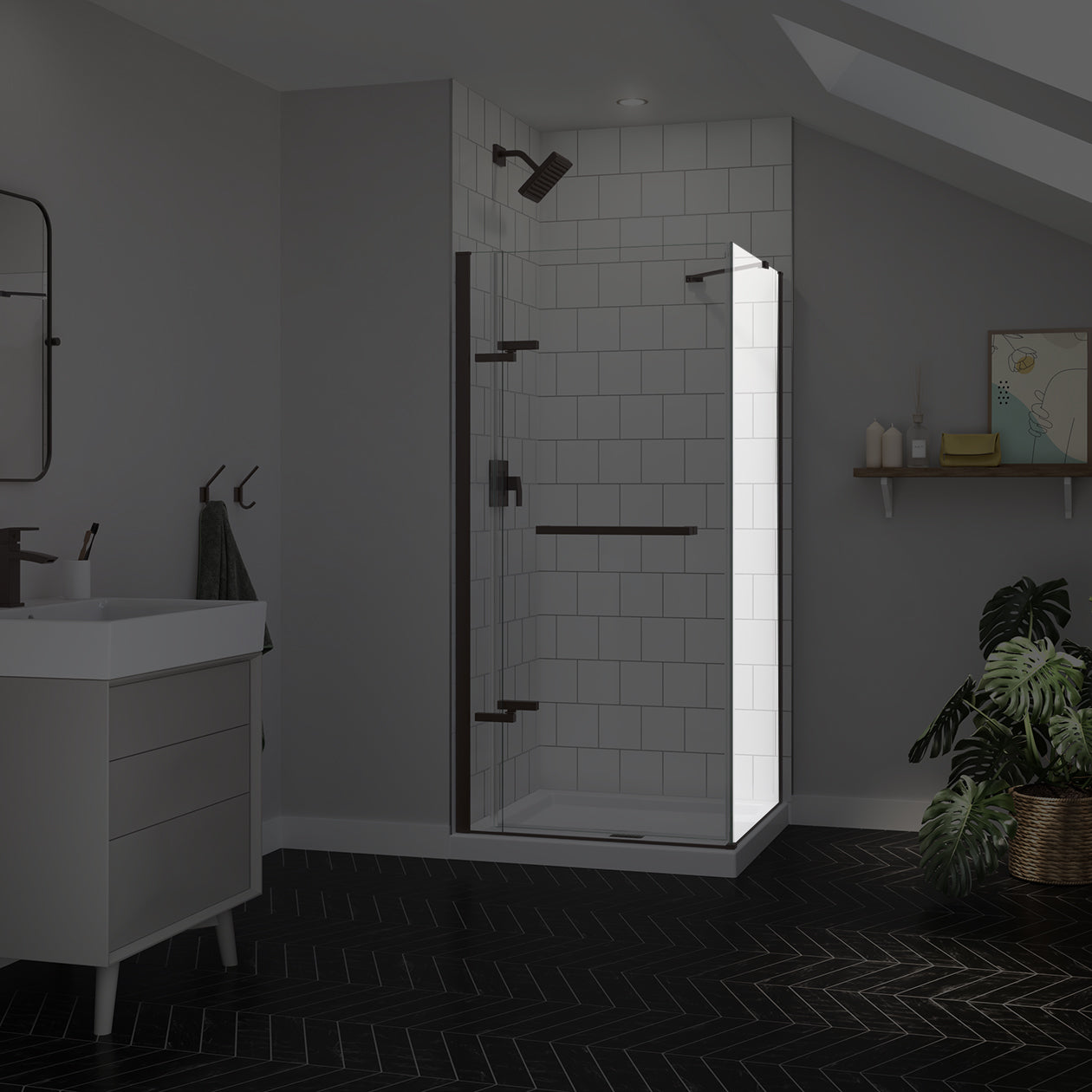 Maax Reveal Sleek 71 Return Panel for 36 in. Base with Clear glass