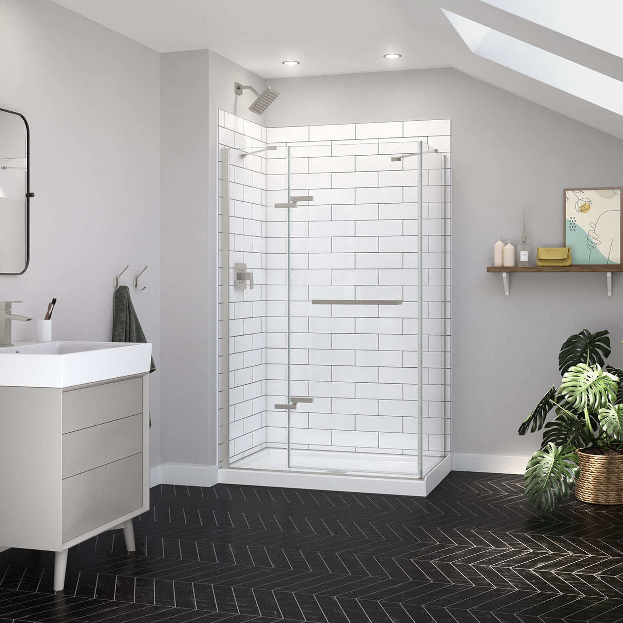 Maax Reveal Sleek 71 Return Panel for 36 in. Base with Clear glass