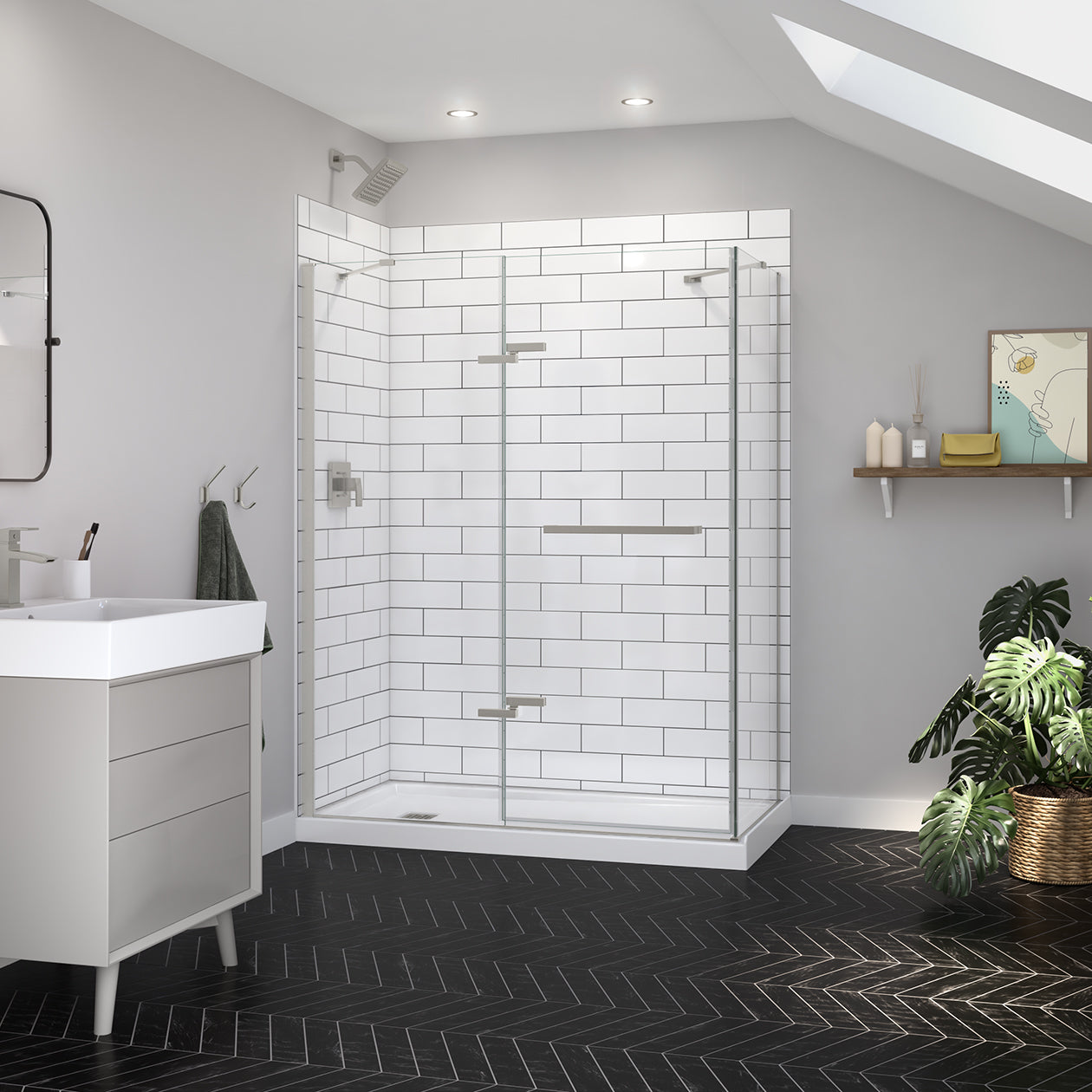 Maax Reveal Sleek 71 Return Panel for 36 in. Base with Clear glass