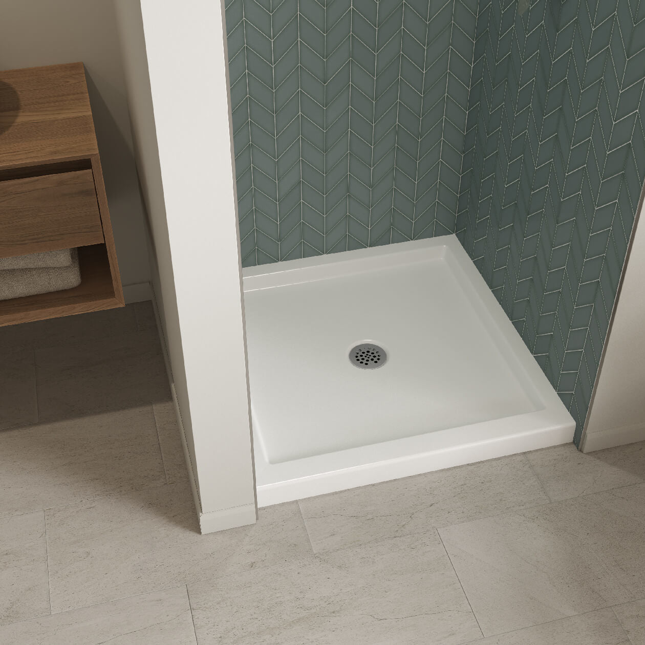 Maax B3Round 3636 Acrylic Shower Base in White with Center Drain