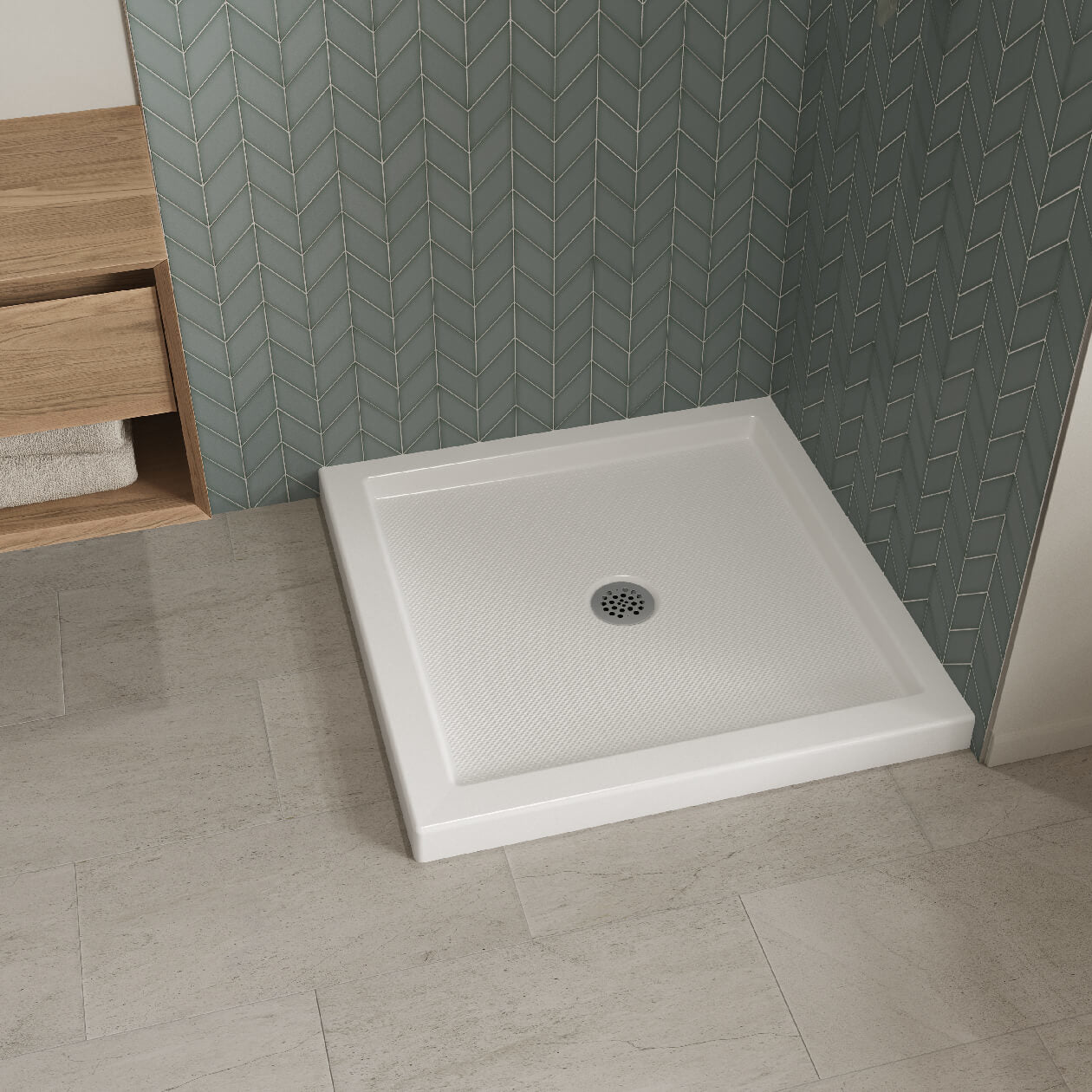 Maax B3Round 3636 Acrylic Shower Base in White with Center Drain