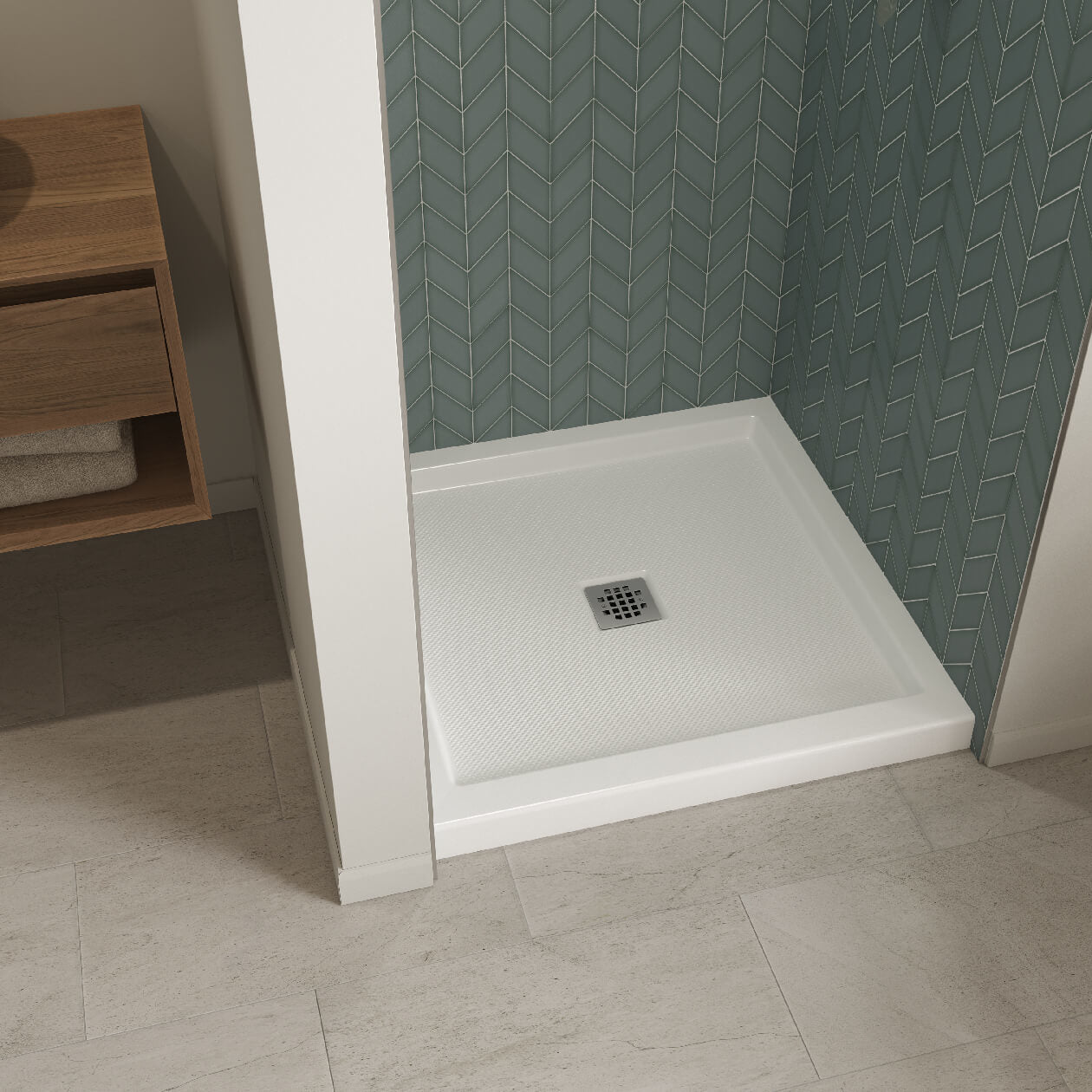 Maax B3Square 3636 Acrylic Shower Base in White with Center Drain