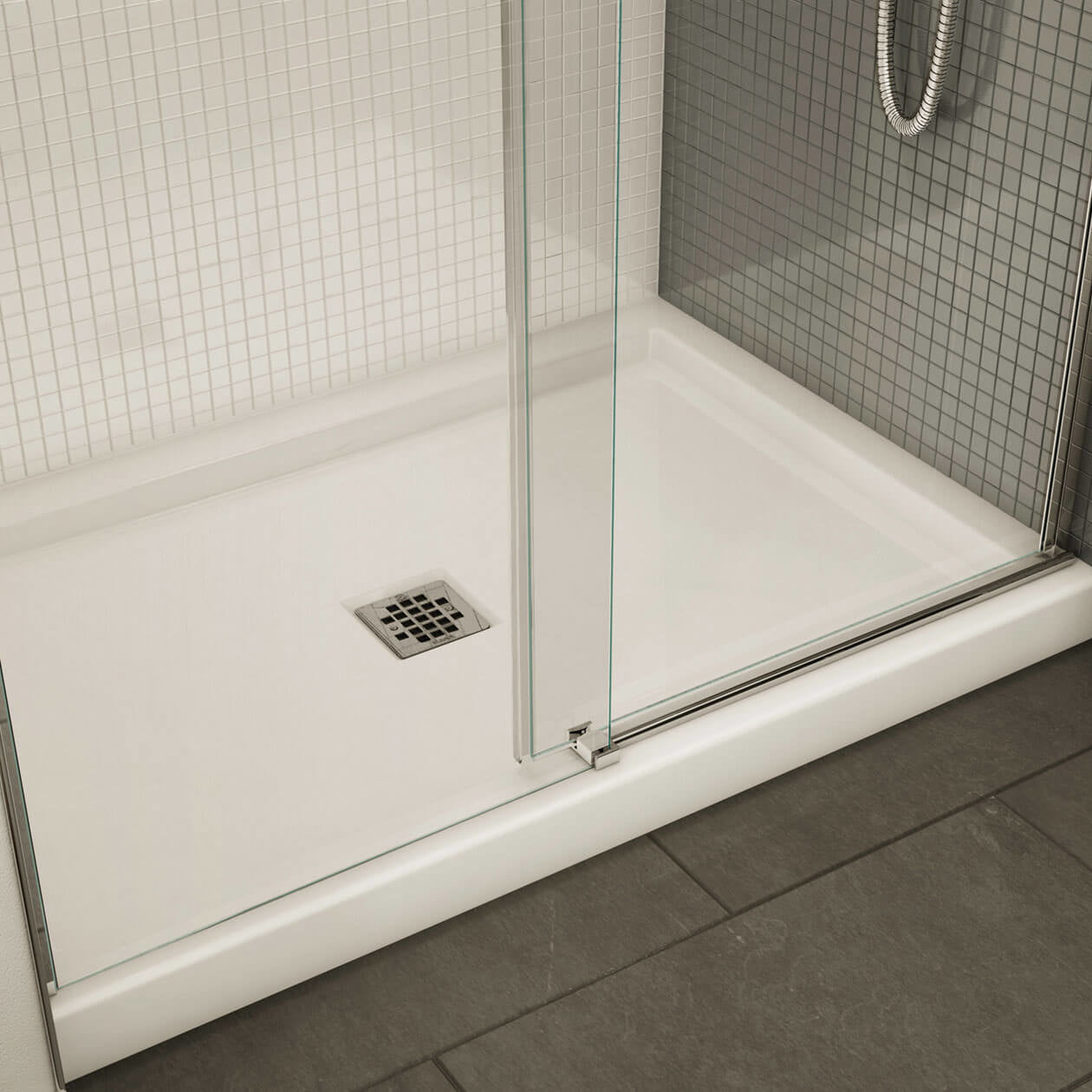 Maax B3Square 4836 Acrylic Shower Base in White with Center Drain
